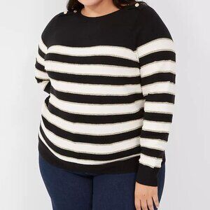 Lane Bryant Crew-Neck Button-Shoulder Striped Sweater Size 14/16